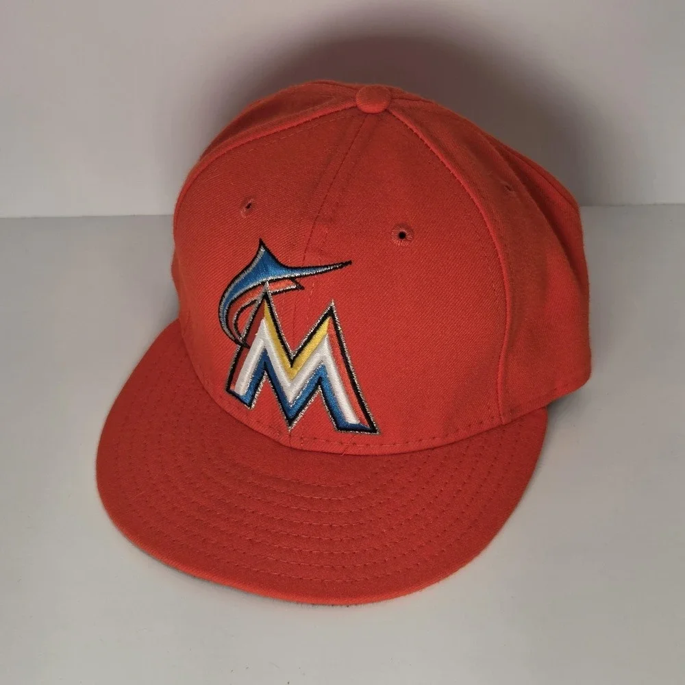 Miami Marlins Hat MLB Baseball Cap‎ Mens 7 1/2 Orange Fitted New Era 59FIFTY
